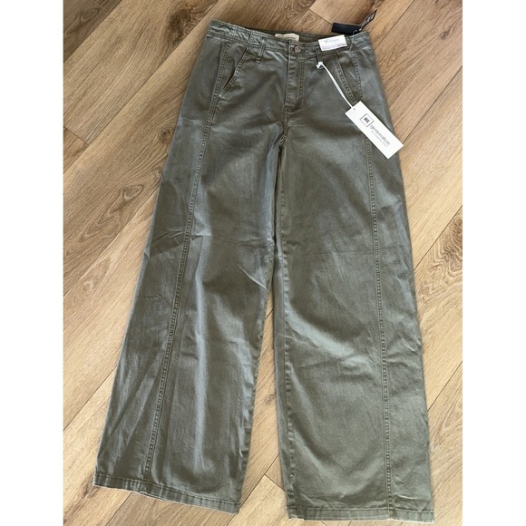 RE Generation High Rise‎ Wide Leg Cotton Pants Green Juniors 11/26 NEW - Picture 1 of 10